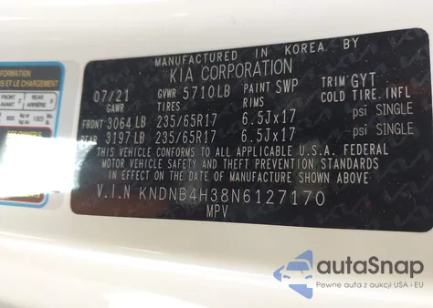 2022 Kia Carnival Mpv Lx Seat Package z USA, uszkodzony, nr VIN KNDNB4H38N6127170